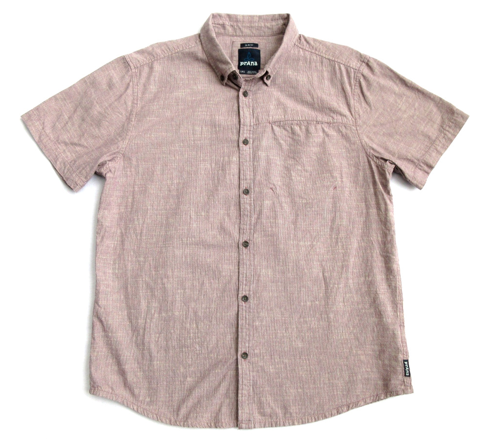PRANA Mens Large Agua 100% Organic Cotton Slim-Fit Light Purple Buttondown Shirt